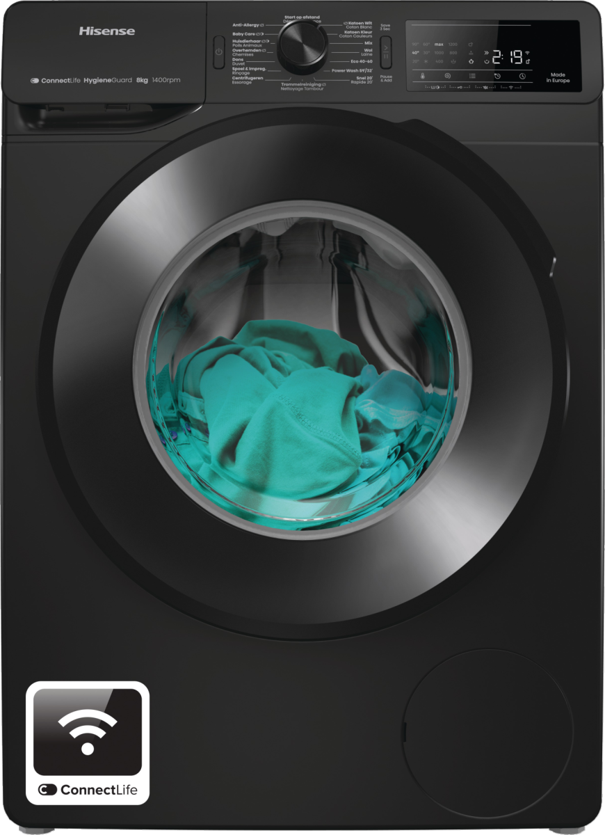 Lave-linge HISENSE WF3V843BB - 8kg - 1400 tr/min - Connecté - Noir
