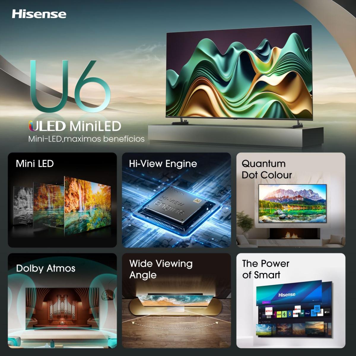 HISENSE 55U69NQ Mini-LED ULED 4K Smart TV — 139 cm (55"), Dolby Vision IQ & Atmos, VIDAA, 600 nits