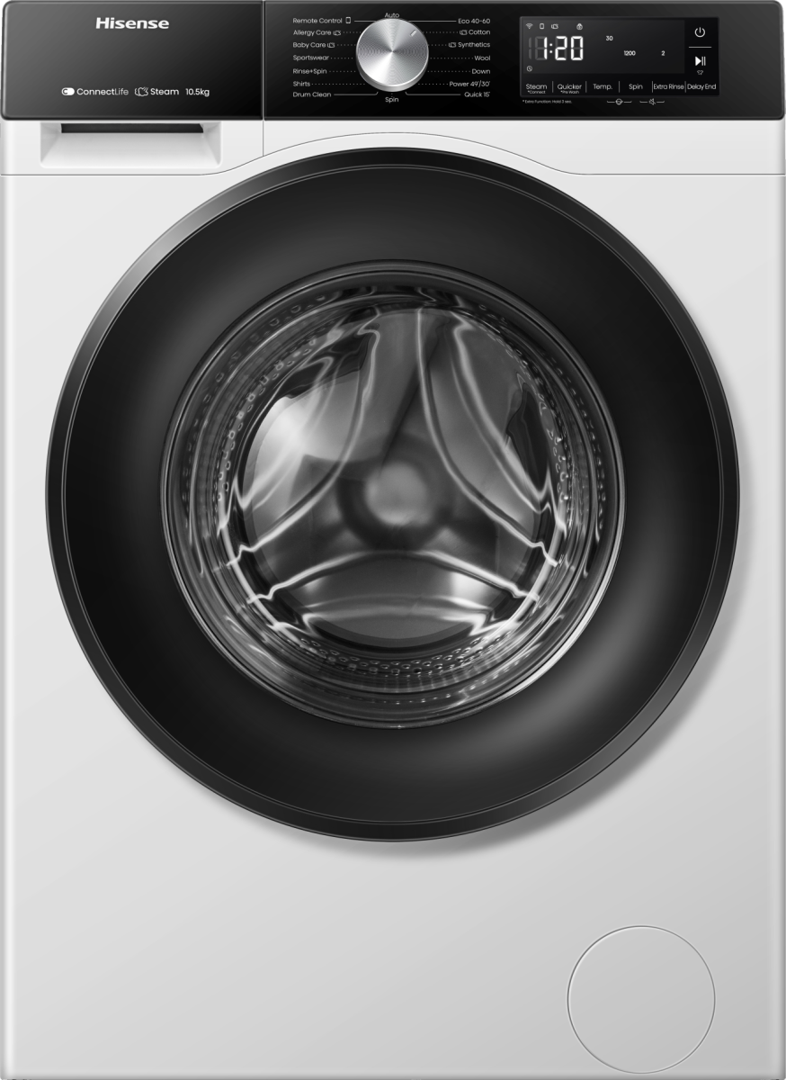 Lave-linge HISENSE WF3S1043BW3 — 10,5 kg, 1400 tr/min, Classe A-20%, Moteur Inverter, WiFi ConnectLife