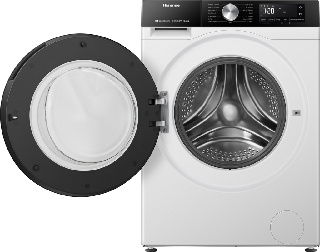 Lave-linge HISENSE WF3S1043BW3 — 10,5 kg, 1400 tr/min, Classe A-20%, Moteur Inverter, WiFi ConnectLife