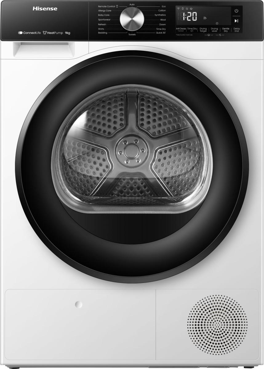 Warmtepompdroger HISENSE DH3S902BW3 — 9 kg, Energieklasse C, Inverter Motor, WiFi ConnectLife
