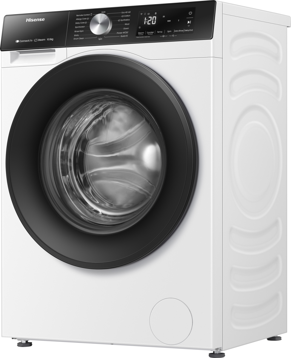 Lave-linge HISENSE WF3S1043BW3 — 10,5 kg, 1400 tr/min, Classe A-20%, Moteur Inverter, WiFi ConnectLife