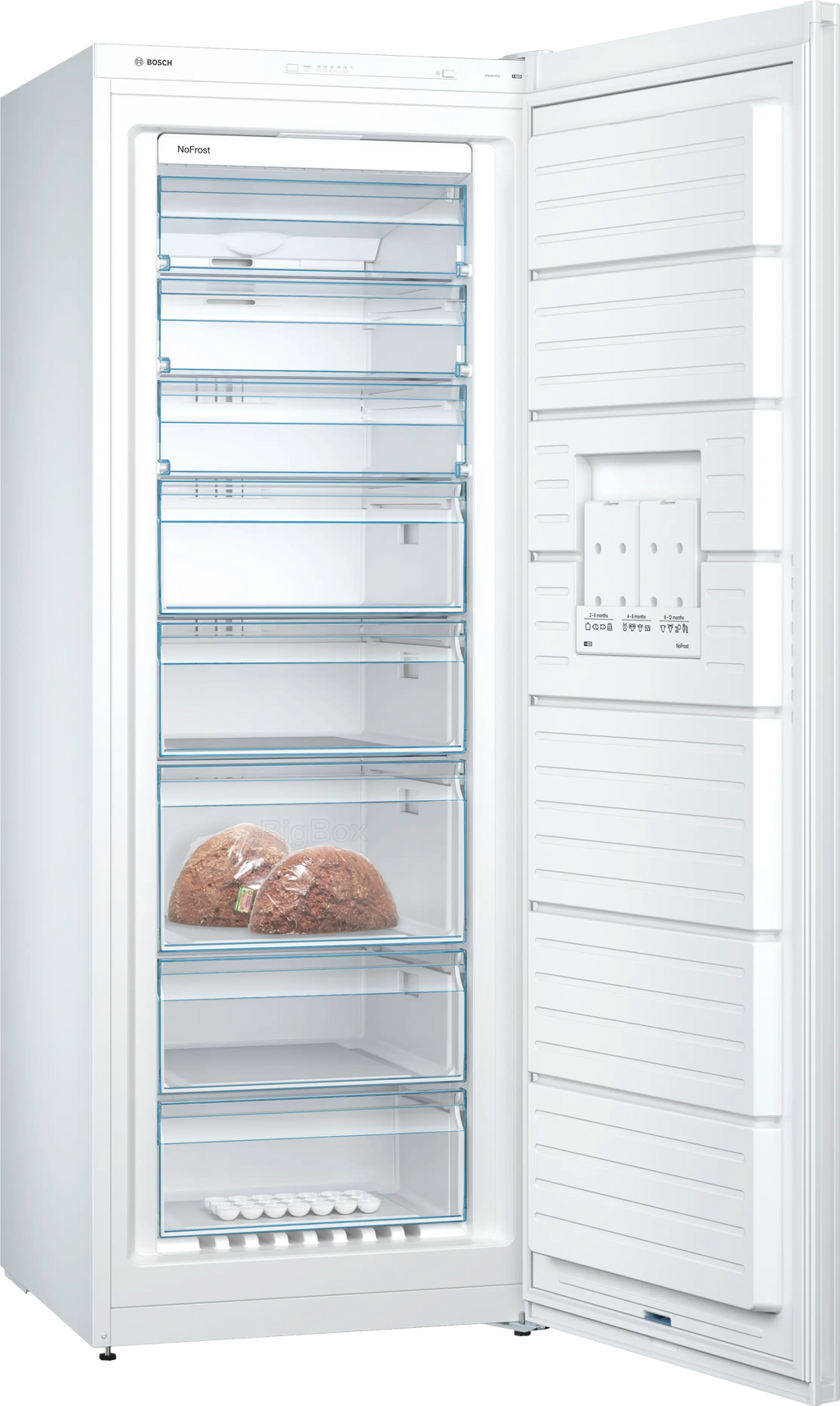 Congélateur armoire Bosch GSN58VWEV 366 L — NoFrost — Multi Airflow — BigBox — VarioZone — 39 dB — 191 × 70 cm — Blanc