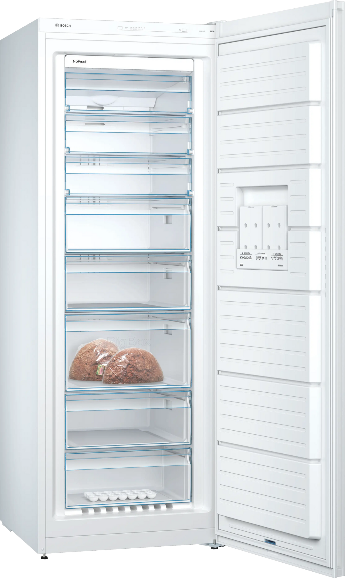 Congélateur armoire Bosch GSN58VWEV 366 L — NoFrost — Multi Airflow — BigBox — VarioZone — 39 dB — 191 × 70 cm — Blanc