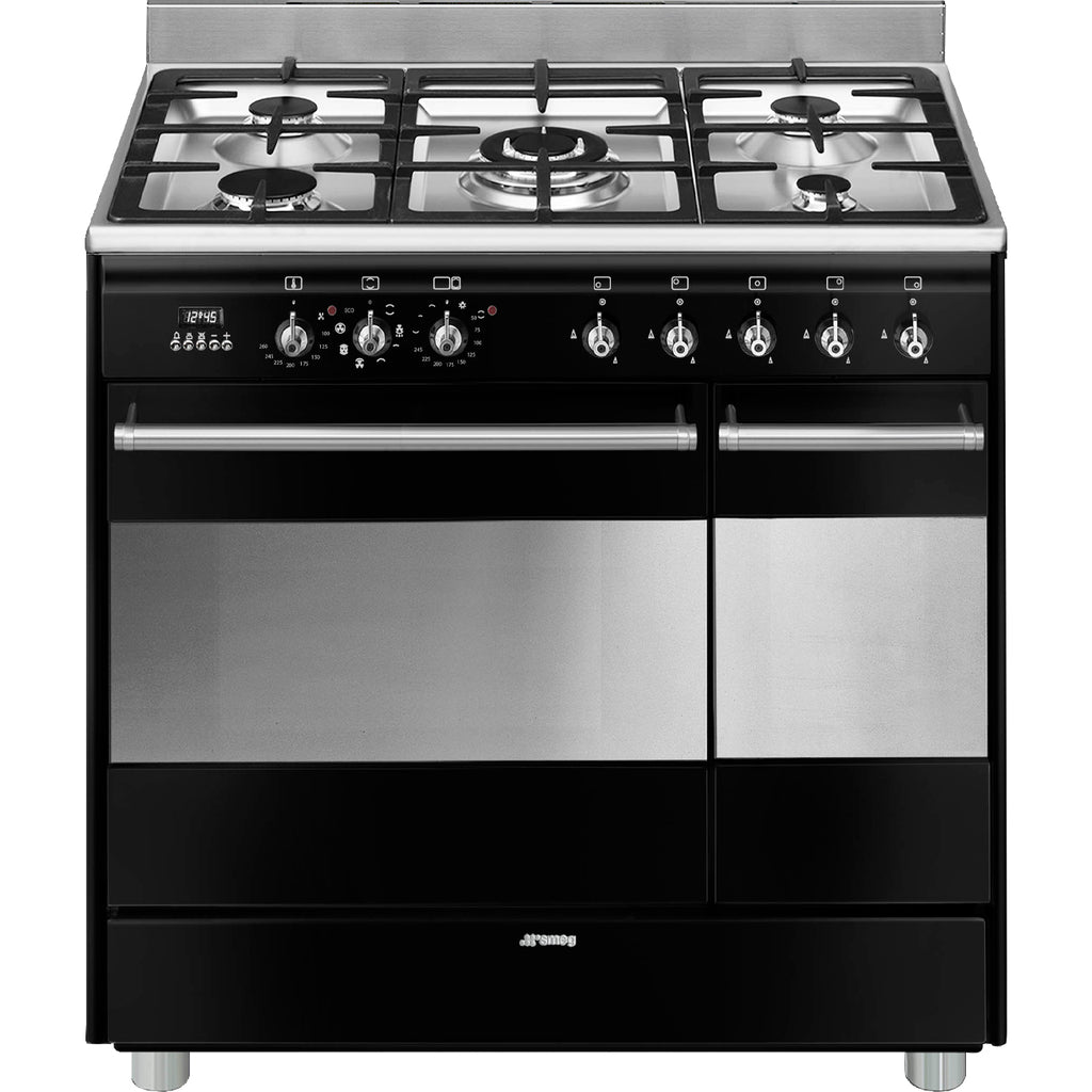 Piano de cuisson SMEG SCB92MN8 90 cm – 2 fours électriques – 5 brûleurs gaz – Noir