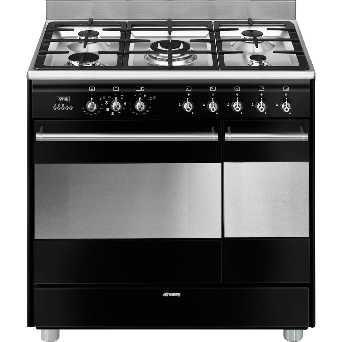 Piano de cuisson SMEG SCB92MN8 90 cm – 2 fours électriques – 5 brûleurs gaz – Noir