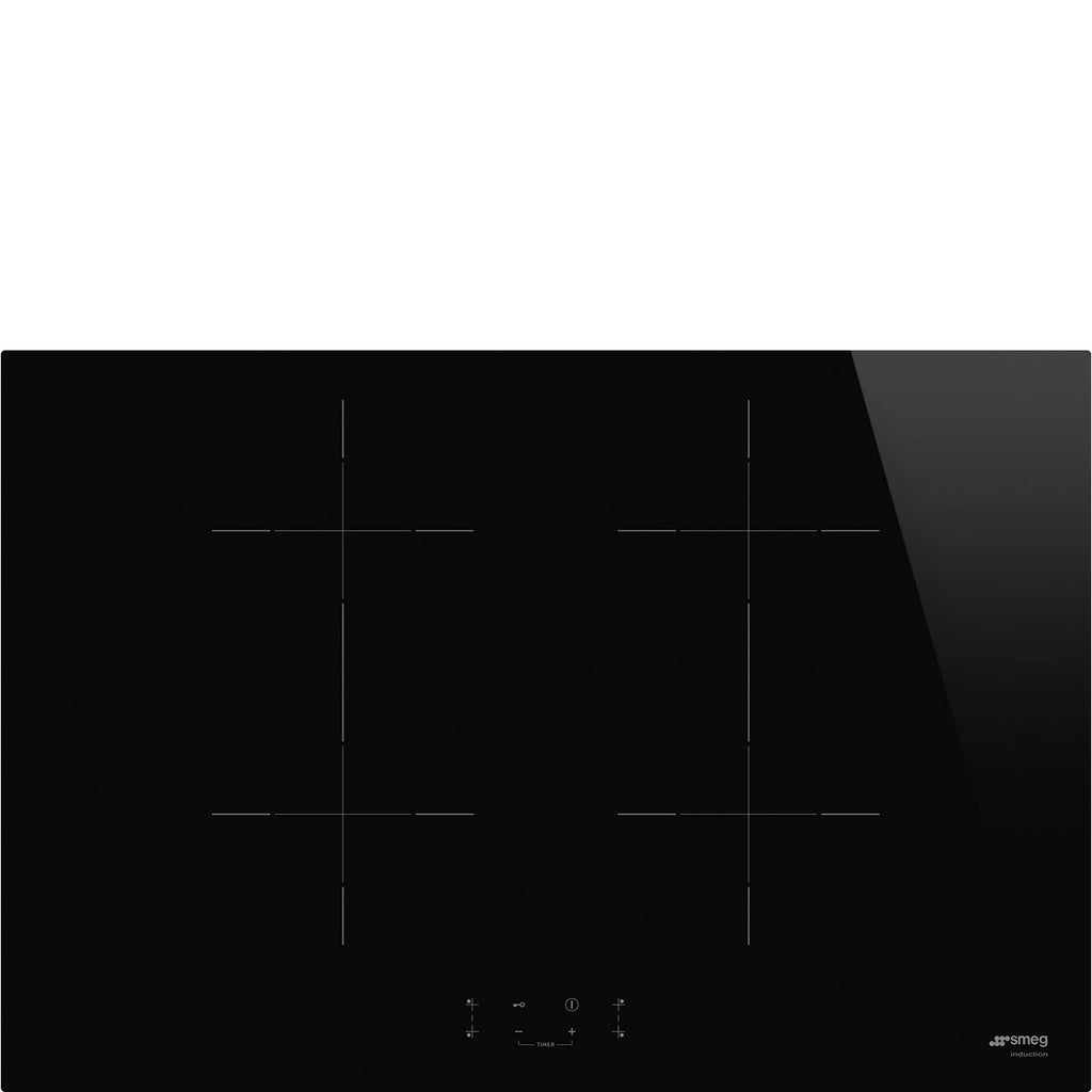 Table induction SMEG SIB2741D 75 cm — 4 foyers — Double Bridge — Eco‑Logic Advance — Booster — Verre dépoli — Noir