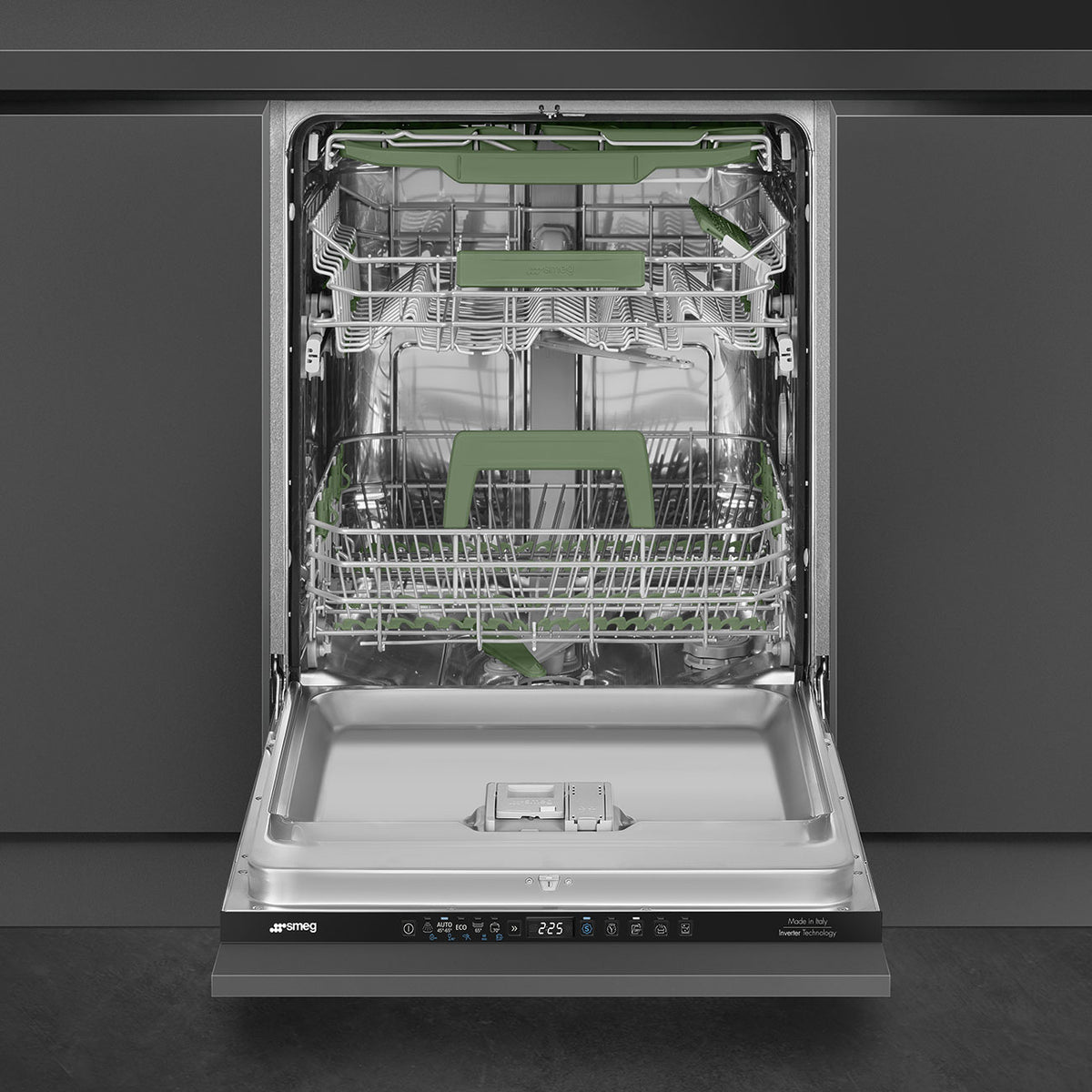 Lave-vaisselle encastrable SMEG STL322B 60 cm — 13 couverts — Classe B — 42 dB — Dry Assist+ — 3 paniers FlexiDuo — FlexiFit