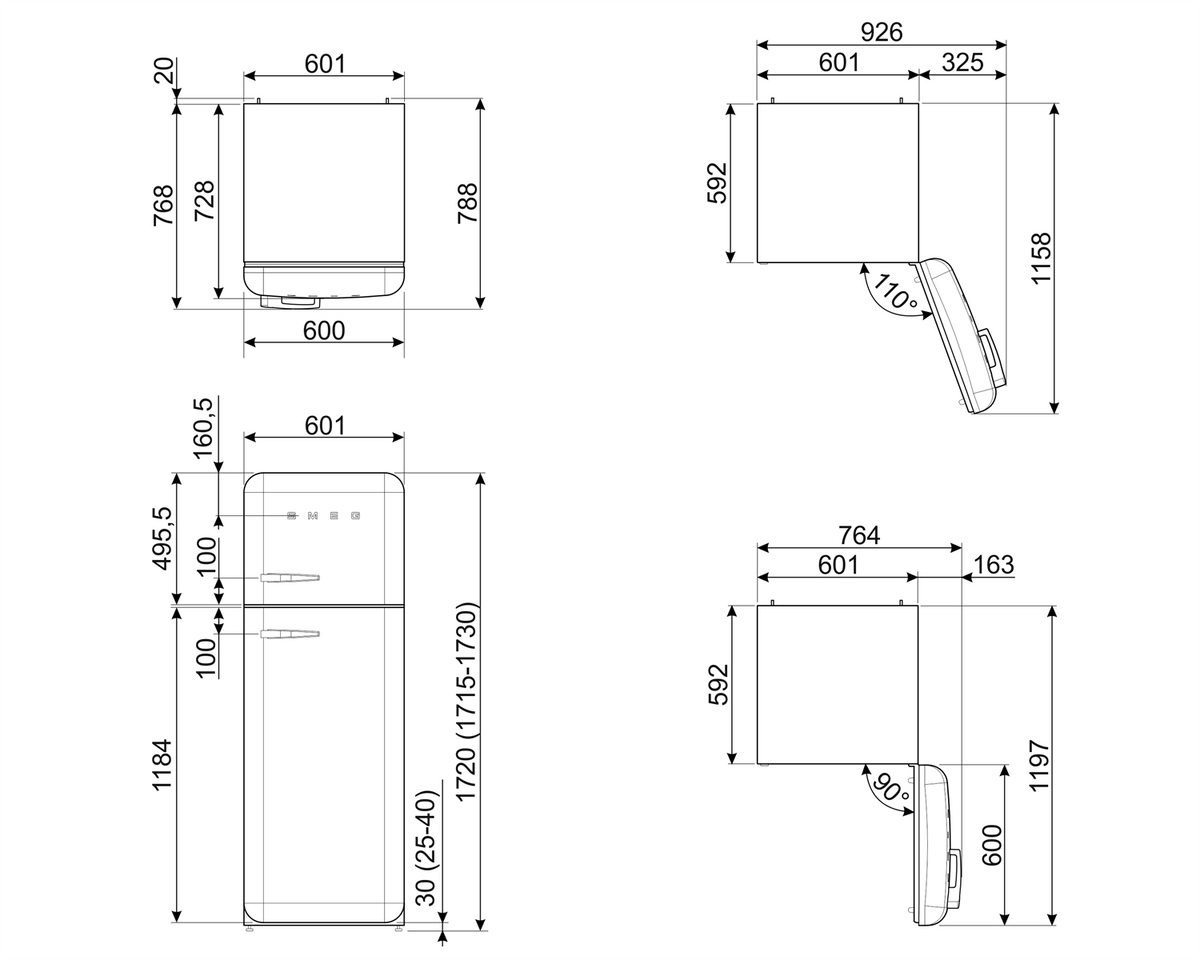 Réfrigérateur 2 portes SMEG FAB30RBL6 Années 50 (Noir) — 294 L, Classe C, 34 dB, Inverter | Electro‑Choc