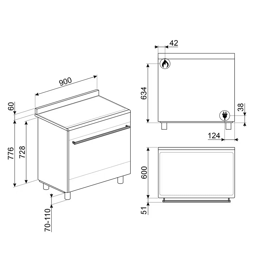 Piano de cuisson gaz + four électrique SMEG CX91GMBL 90 cm — 5 feux, 115 L, classe A | Electro‑Choc