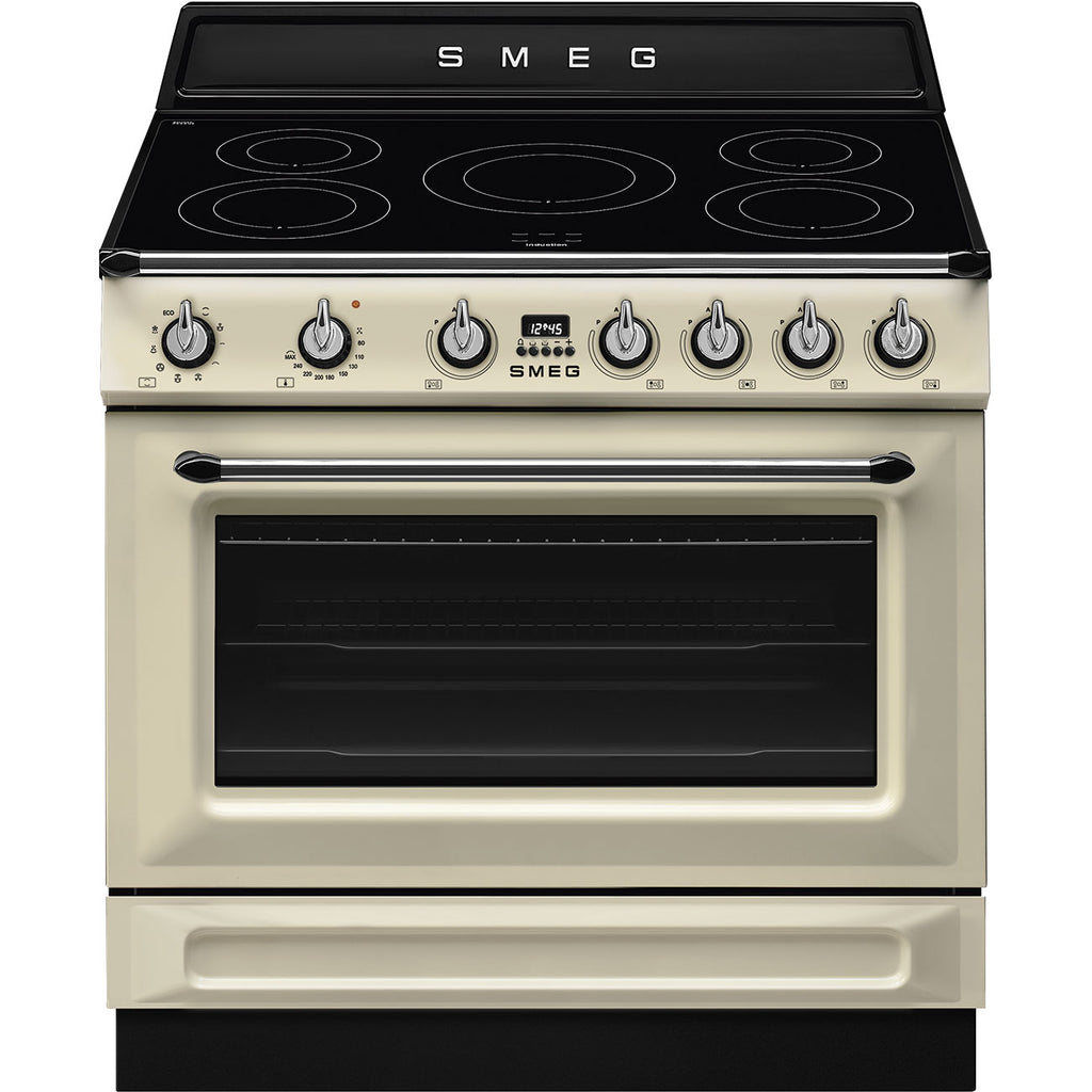 Cuisinière induction Smeg TR90IMP Victoria 90 cm crème — Four 115 L, 5 foyers Booster, Vapor Clean et classe énergétique A