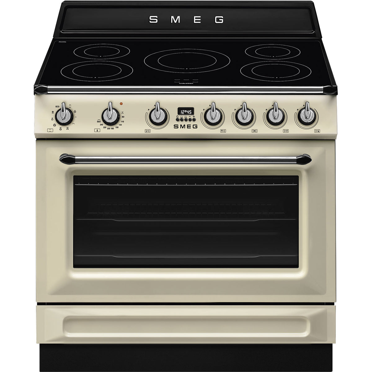Cuisinière induction Smeg TR90IMP Victoria 90 cm crème — Four 115 L, 5 foyers Booster, Vapor Clean et classe énergétique A