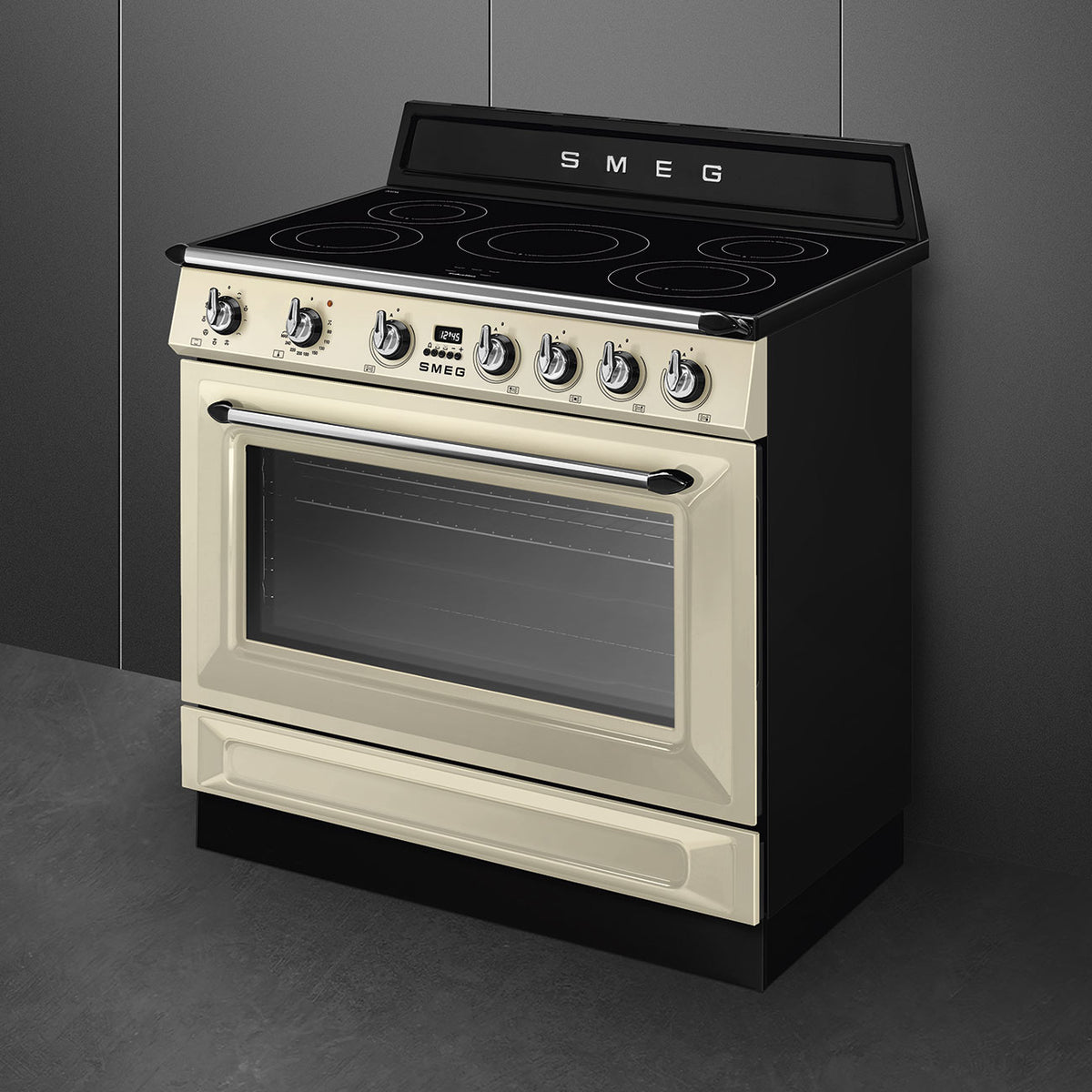 Cuisinière induction Smeg TR90IMP Victoria 90 cm crème — Four 115 L, 5 foyers Booster, Vapor Clean et classe énergétique A