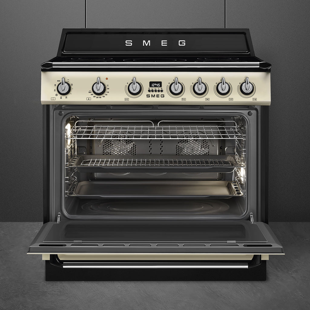 Cuisinière induction Smeg TR90IMP Victoria 90 cm crème — Four 115 L, 5 foyers Booster, Vapor Clean et classe énergétique A