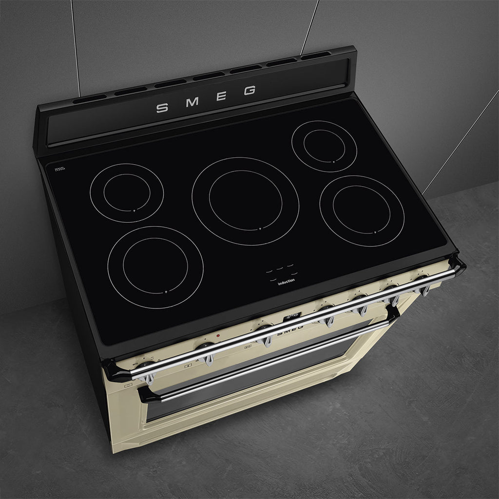 Cuisinière induction Smeg TR90IMP Victoria 90 cm crème — Four 115 L, 5 foyers Booster, Vapor Clean et classe énergétique A