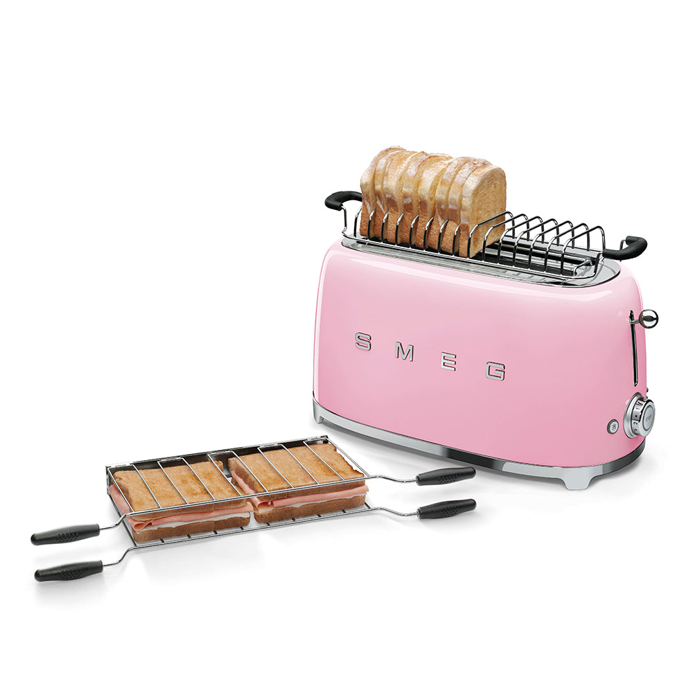 Grille‑pain SMEG TSF02 Années 50 — 2 fentes extra‑longues / 4 tranches, 6 niveaux, Bagel / Décongélation / Réchauffage