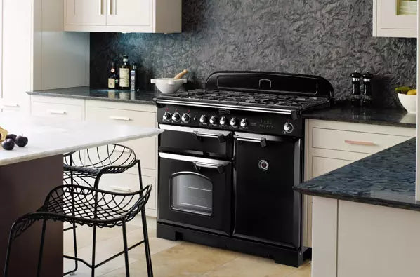 Piano de cuisson mixte Falcon Classic Deluxe 90 CDL90DFBLC-EU noir brillant et chrome — 5 foyers gaz, 2 fours électriques et gril séparé
