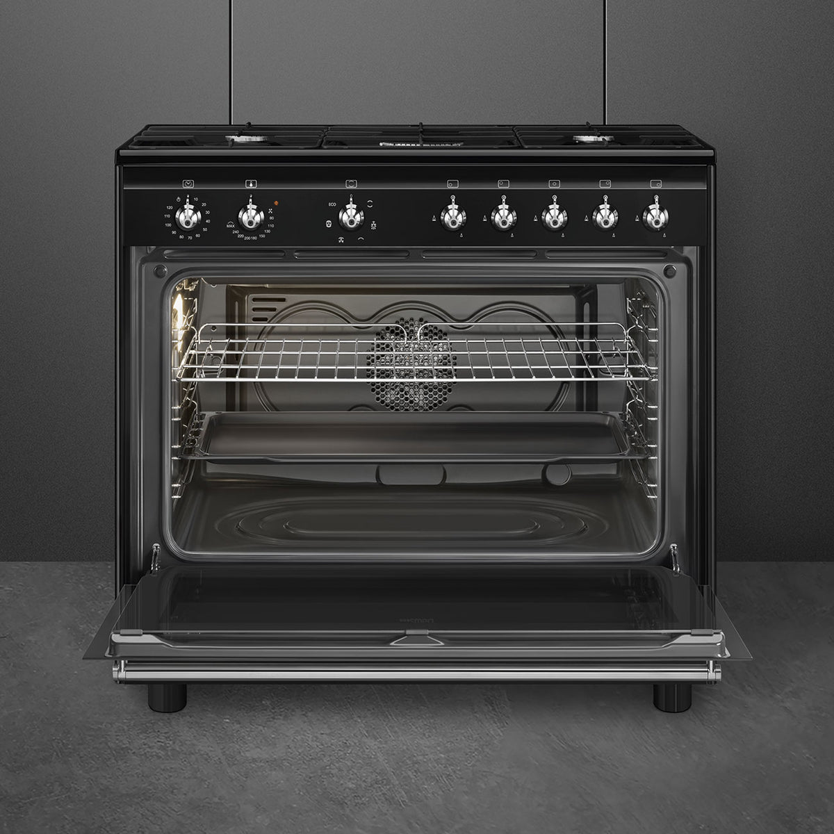 Piano de cuisson gaz + four électrique SMEG CX91GMBL 90 cm — 5 feux, 115 L, classe A | Electro‑Choc