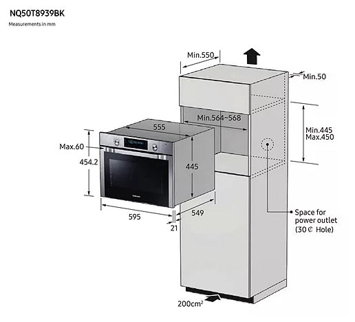 Four compact vapeur encastrable SAMSUNG Infinite Line™ NQ50T8939BK/EF — 50 L, Steam Combi (Full Steam + Ajout de vapeur), Dual Fan, Wi‑Fi SmartThings, A+, écran TFT 4,3" | Electro‑Choc