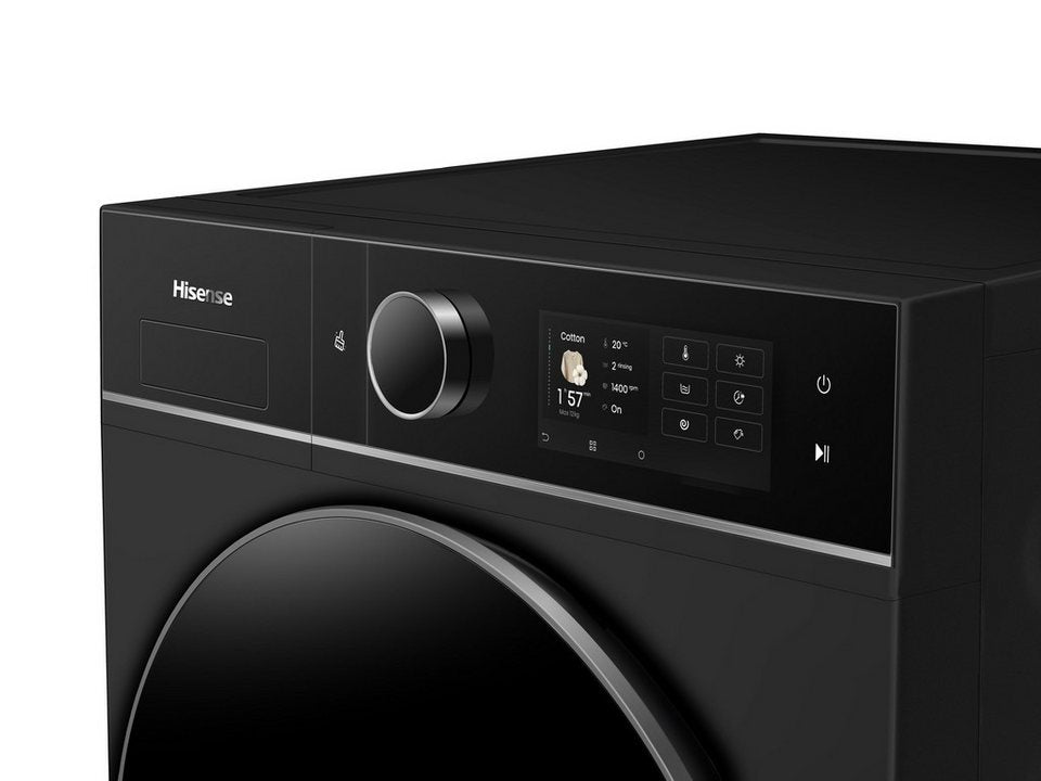 Lave-linge séchant HISENSE WD5I1245BBRH/BLX — 12 kg lavage / 8 kg séchage — Pompe à chaleur — Classe A — Wi‑Fi