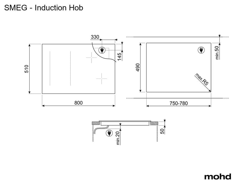 Table de cuisson à induction SMEG SI1M4854D 80 cm – 5 foyers – Multizone – Noir