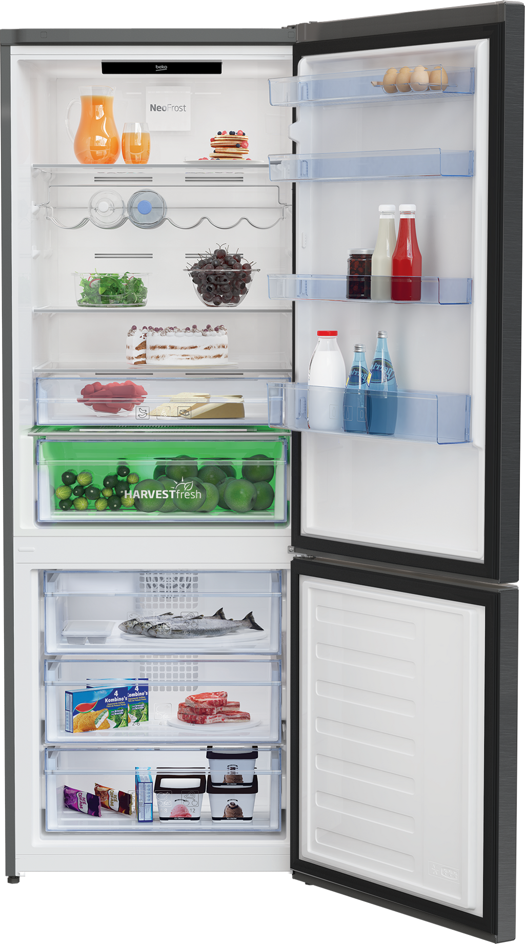 Réfrigérateur congélateur BEKO RCNE560E40ZXBRN 70 cm No‑Frost — 514 L, HarvestFresh, EverFresh+, 38 dB, Dark Inox, Classe E