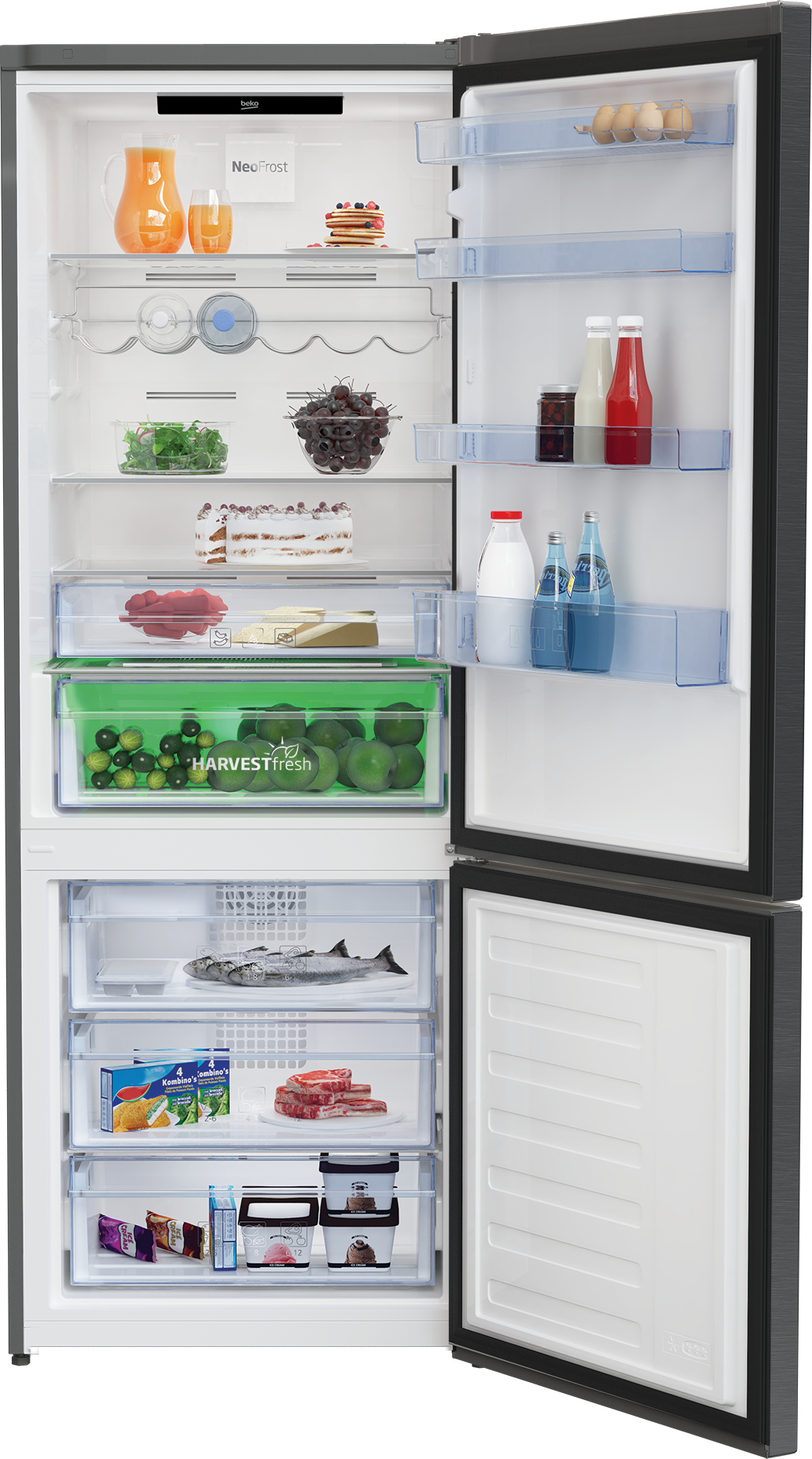 Réfrigérateur congélateur BEKO RCNE560E40ZXBRN 70 cm No‑Frost — 514 L, HarvestFresh, EverFresh+, 38 dB, Dark Inox, Classe E