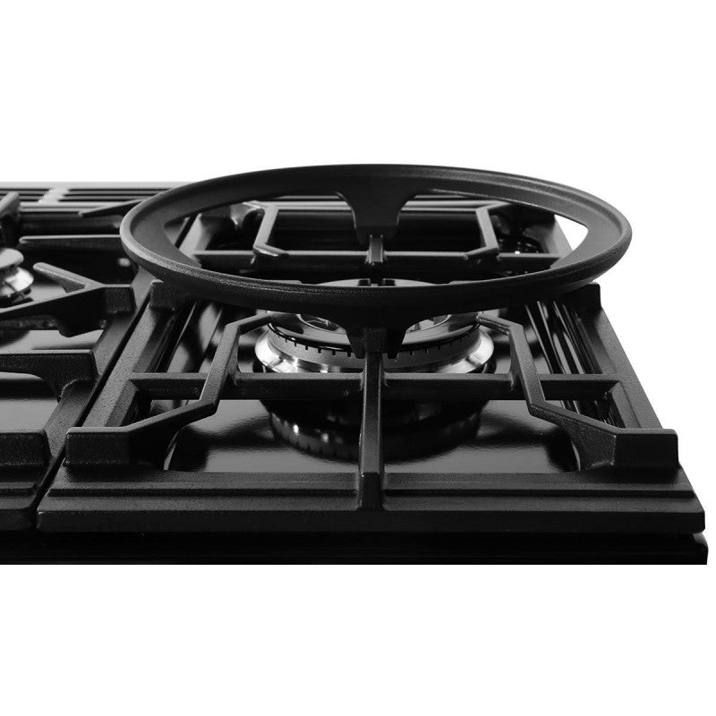 Piano de cuisson mixte Falcon Classic Deluxe 110cm OC CLDLO110DFPGBL/AB-E1 noir et laiton — 5 brûleurs gaz, 2 zones vitrocéramiques et 2 fours de 80 L