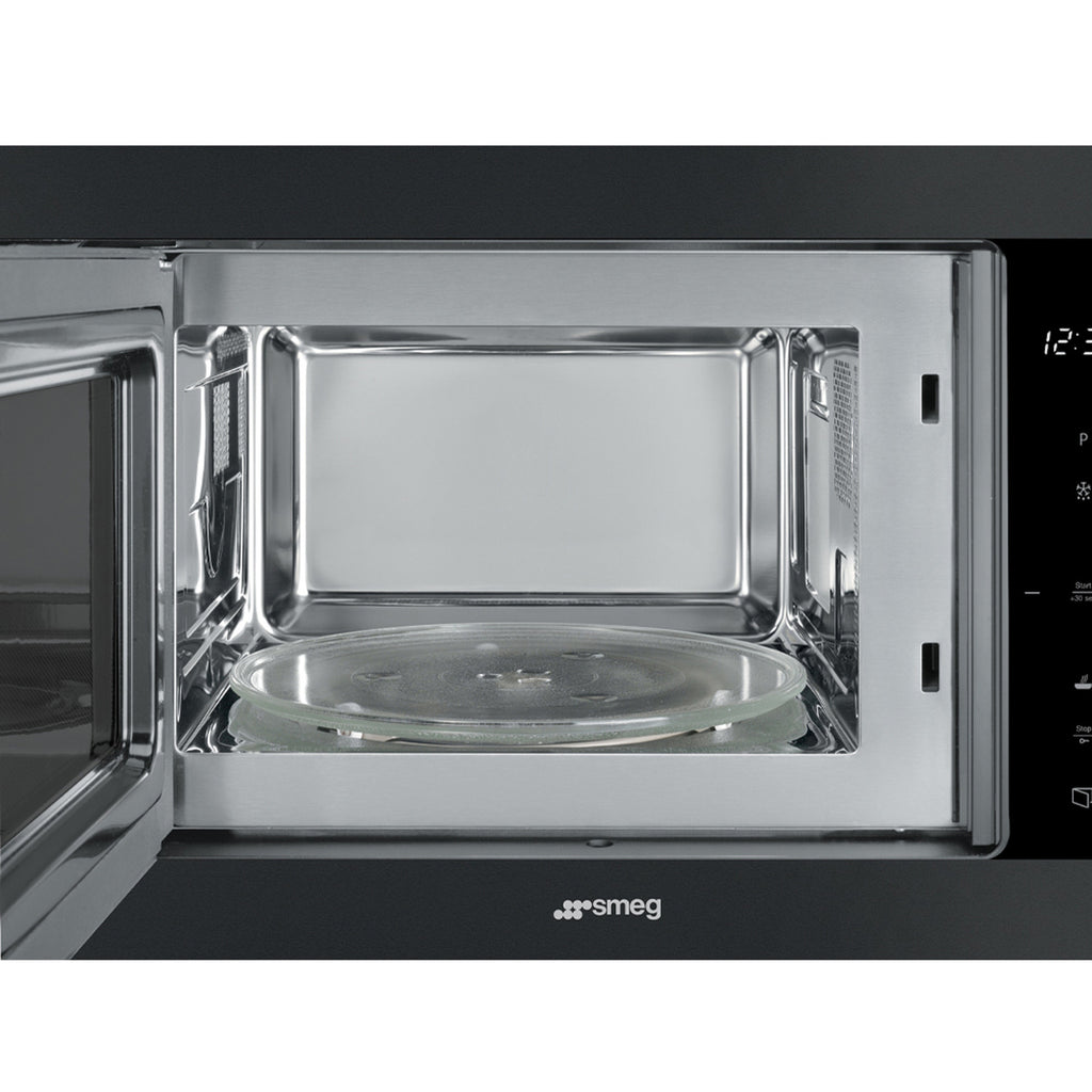 Micro‑ondes encastrable SMEG FMI325N Classica — 25 L — 900 W — Gril 1000 W — Programmes auto — Pizza — Verre Noir Eclipse