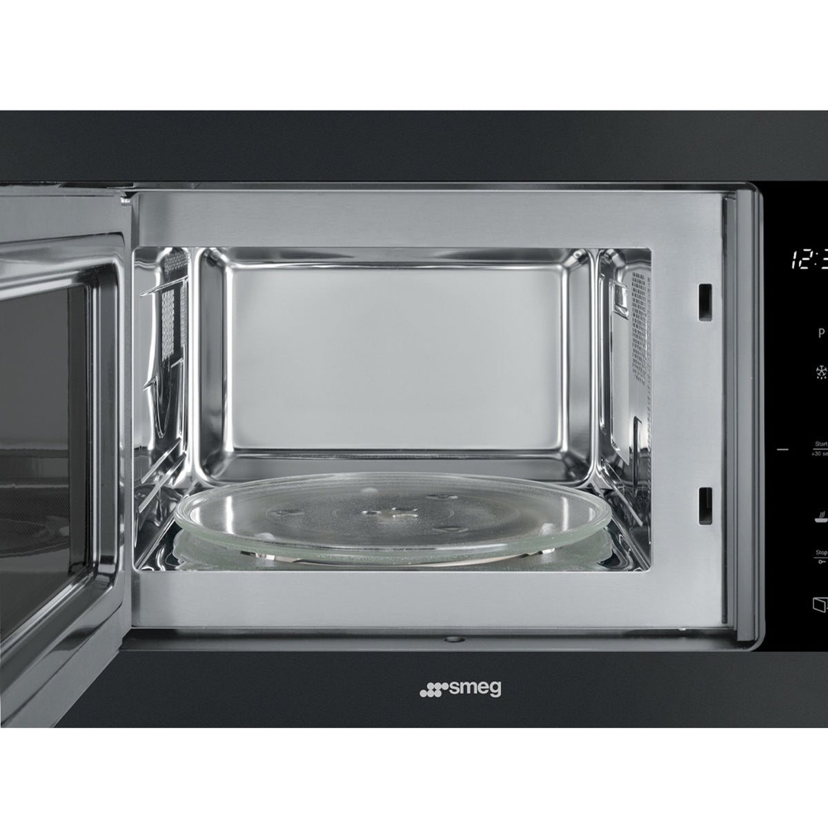 Micro‑ondes encastrable SMEG FMI325N Classica — 25 L — 900 W — Gril 1000 W — Programmes auto — Pizza — Verre Noir Eclipse